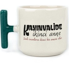 Mor Mürekkep Kayınvalide Ikinci Anne Baskılı Yeşil Kulplu T Kupa