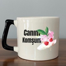 Mor Mürekkep Canım Komşum Baskılı Siyah Kulplu D Kupa