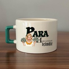 Mor Mürekkep Para Harcamak Içindir Baskılı Yeşil Kulplu C Fincan