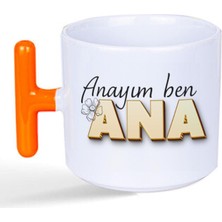 Mor Mürekkep Anayım Ben Ana Baskılı Turuncu Kulplu T Kupa