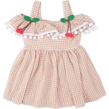Bebelop Kız Bebek Pitikareli Kirazlı Fırfır Detay Askılı Elbise