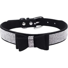 Shanhua Shop Siyah Stil S Beden Pet Rhinestones Yay Düğüm Yaka Köpek Kedi Bling Yumuşak Sevimli Kravat Yaka Pu Deri Pet Yaka Pet Köpek Malzemeleri (Yurt Dışından)