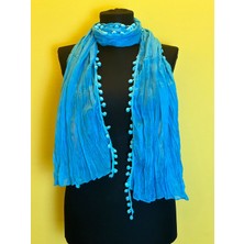 Gönülden Tasarım Ponponlu Bürümcük Kumaş Fular Boyun Bağı 30X150 cm