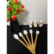 Kitchen Crazy Bambu Saplı 5 Parça Mini Silikon Spatula Kaşık Fırça Seti -Krem