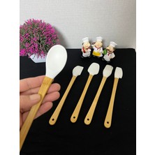 Kitchen Crazy Bambu Saplı 5 Parça Mini Silikon Spatula Kaşık Fırça Seti -Krem