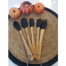 Kitchen Crazy Bambu Saplı 5 Parça Mini Silikon Spatula Kaşık Fırça Seti - Siyah