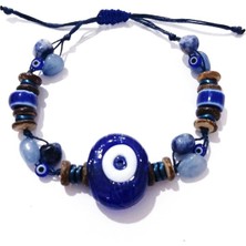 Funny Takı Lacivert Nazar ve Seramik Boncuklu Amorf  Sodalit ve Hematit Doğaltaşlı Bileklik