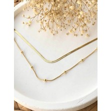 Gena Moda Gold Renk Paslanmaz Çelik 45 cm  Italyan Kolye ve Dorika Kolye Kombin