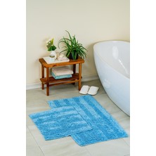 Bluenity  Luxury Softy Doğal Pamuklu 2'li Banyo Paspas Seti 60X100+50X60 - Mavi