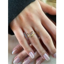 Demokan Kadın Yüzük Ayarlanabilir Kelebek Zirkon Taş Zarif Yüzük