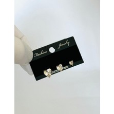 Demokan Kadın Özel Kaplama 3'lü Kalp Zirkon Taş Kararmaz Küpe