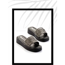 Siyah Platin Taşlı   Kadın Terlik K04156011187
