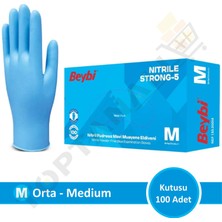 Beybi Nitril Strong Pudrasız Muayene Eldiveni - 5 Paket (100'lük Kutu)