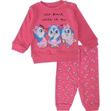 Bebelop Kız Bebek Penguen Baskılı Yazılı Interlok 2'li Alt Üst Takım