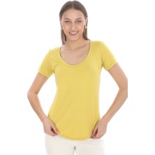 Penye Bizden  Viskon Dökümlü Dekolte Yaka T-Shirt-Gold