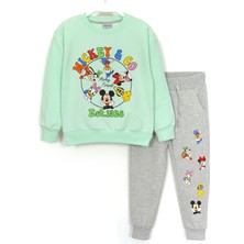 DobaKids Baskılı Kız Çocuk Eşofman Takımı 3-9 Yaş Yeşil Gri 001-0001894