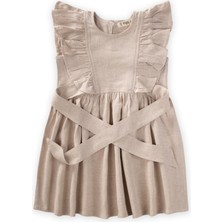 Cigit Yanları Bağcıklı Keten elbise 2-7 Yaş Naturel