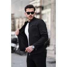 Mero Life Erkek Siyah Su ve Rüzgar Geçirmez Slim Fit Astarlı Mevsimlik Mont