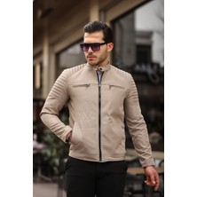 Mero Life Erkek Krem Su ve Rüzgar Geçirmez Slim Fit Astarlı Mevsimlik Mont