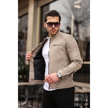 Mero Life Erkek Krem Su ve Rüzgar Geçirmez Slim Fit Astarlı Mevsimlik Mont