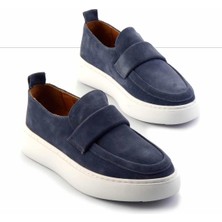 Bambi Indigo Süet Hakiki Deri Erkek Loafer Ayakkabı E01549341302