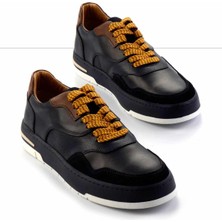 Bambi Lacivert Hakiki Deri Erkek Sneaker E01463410703