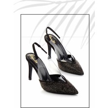 Bambi Mat Siyah Platin Taşlı   Kadın Abiye Ayakkabı K01209153038