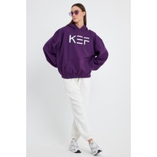 Kef Clothing Mor Hoodie, Oversize Hoodie, Kadın Hoodie, Kanguru Cepli Hoodie, Lastikli Hoodie