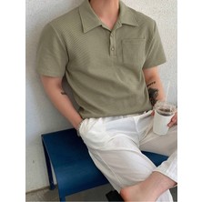 Genius Store Erkek Oversize Polo Yaka  Waffle T-Shirt  Poloyaka-Düğmeli