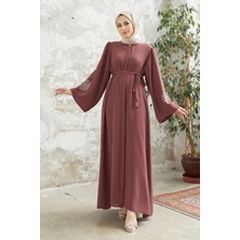 Vavinor Liva Kolları Taşlı Abaya - Gül Kurusu