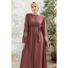 Vavinor Liva Kolları Taşlı Abaya - Gül Kurusu