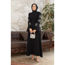 Vavinor Liva Kolları Taşlı Abaya - Siyah