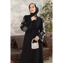 Vavinor Liva Kolları Taşlı Abaya - Siyah