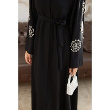 Vavinor Liva Kolları Taşlı Abaya - Siyah