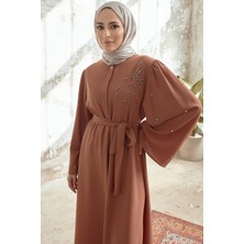 Vavinor Lena Işleme Detaylı Abaya - Camel