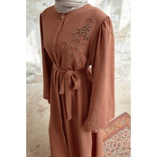 Vavinor Lena Işleme Detaylı Abaya - Camel