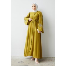 Vavinor Liva Kolları Taşlı Abaya - Yağ Yeşili