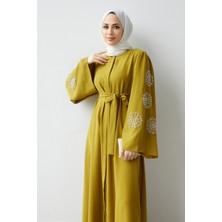 Vavinor Liva Kolları Taşlı Abaya - Yağ Yeşili
