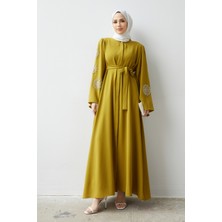 Vavinor Liva Kolları Taşlı Abaya - Yağ Yeşili