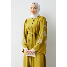 Vavinor Liva Kolları Taşlı Abaya - Yağ Yeşili