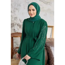 Vavinor Rona Kolları Desenli Abaya - Zümrüt