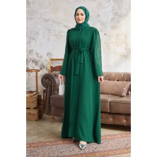 Vavinor Rona Kolları Desenli Abaya - Zümrüt