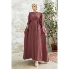 Vavinor Liva Kolları Taşlı Abaya - Gül Kurusu