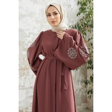 Vavinor Liva Kolları Taşlı Abaya - Gül Kurusu