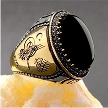 Vogutima Osmanlı Armalı Aqua Marine Taşlı Gümüş Erkek Yüzük