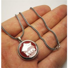 Vogutima Göktürkçe Türk Yazılı Kırmızı Mineli Bozkurt Gümüş Erkek Kolye Zincir