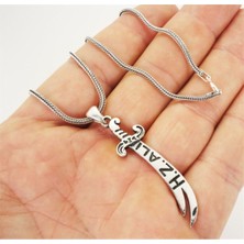 Vogutima Hz.ali Yazılı Gümüş Zülfikar Kılıcı Erkek Kolye Zincir Büyük Boy