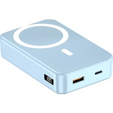 IX-PB030 20.000 Mah Dijital Ekranlı Magsafe Powerbank Taşınabilir Şarj Cihazı - Mavi