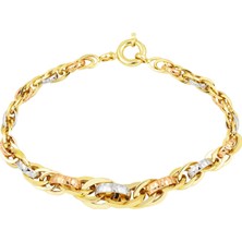 Bilezikci Süzme Üç Renk Halkalı 14 Ayar Altın Kadın Bileklik