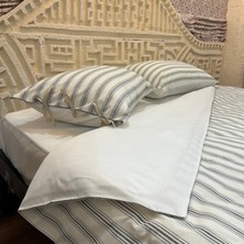 Jwk Home Akçay Çizgili ve Düz Çift Taraflı Nevresim Seti - Tek Kişilik - Gri Çizgili Ekru